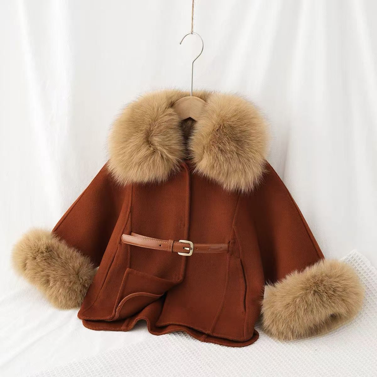 Baby Clothing High End - Dwustronny wełniany płaszcz dla dziewczynek Jesienno-zimowy