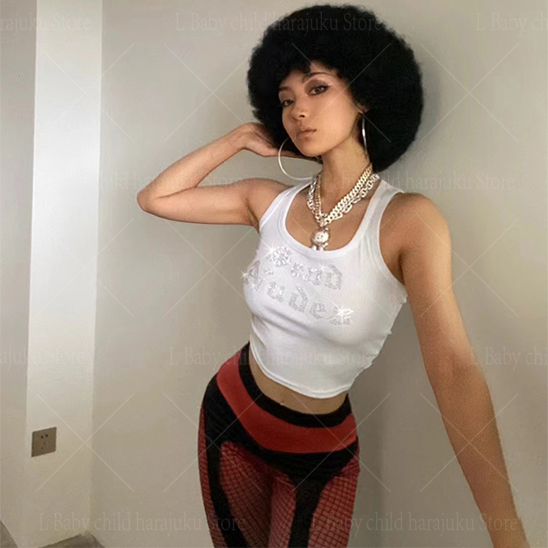 Baby Clothing For Sale - Y2K rhinestone Letter print Crop Top